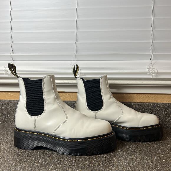 Dr. Martens 2976 Quad Womens 10 White Leather Chelsea Platform Boots Men 9 EU 42 - Picture 3 of 10